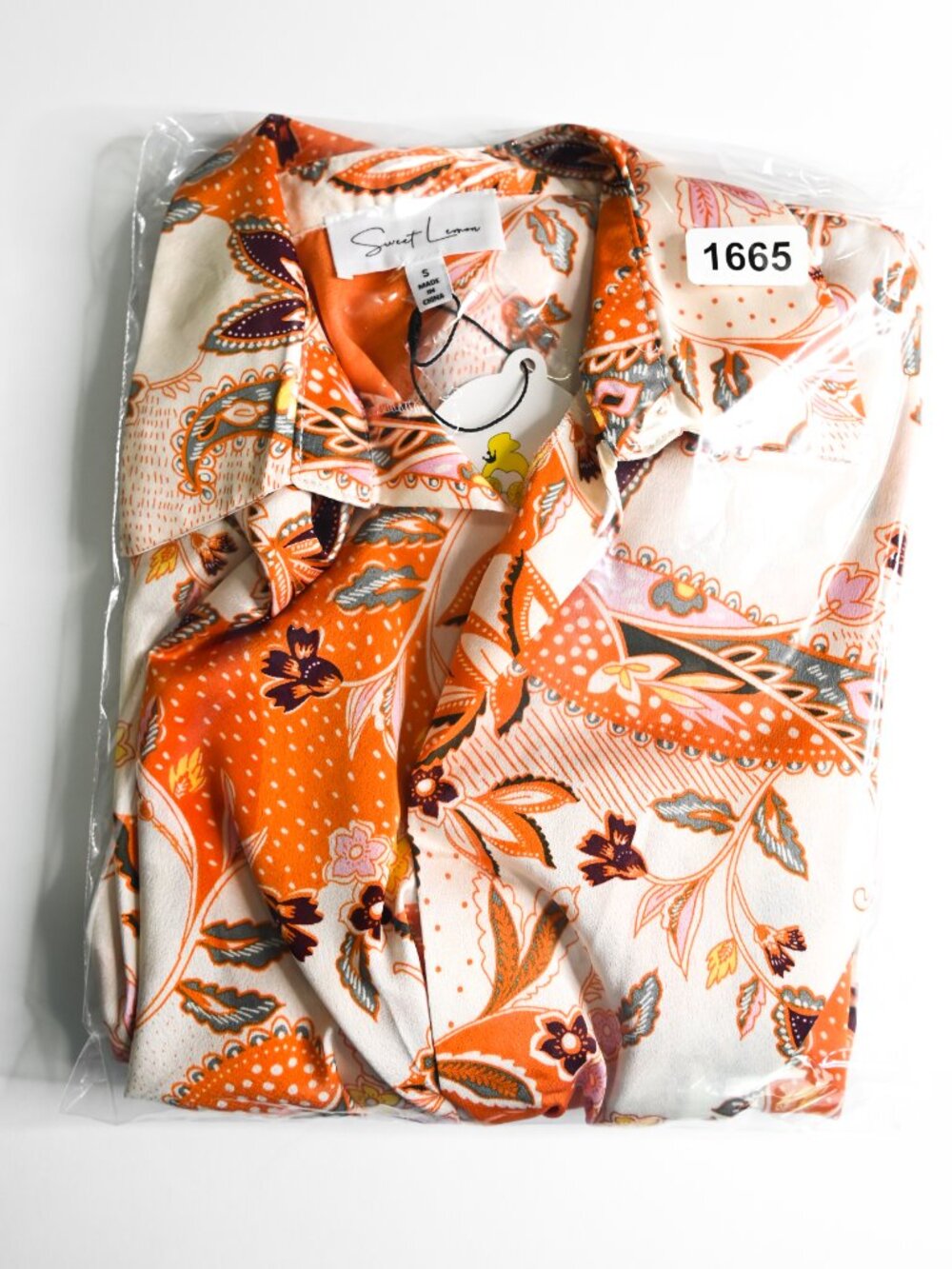SWEET LEMON Orange Floral Collared Long Sleeve V-Neck Mini Dress - Size Small - Picture 10 of 10